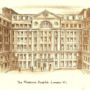 Sepia drawing of the original hospital facade