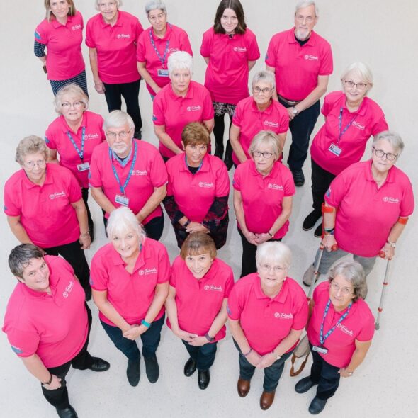 A photo taken from above showing all of the volunteers